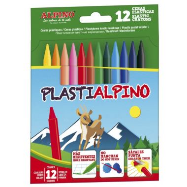 Creioane cerate din plastic, cutie carton, 12 culori/cutie, Plasti ALPINO