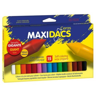 Creioane cerate groase, cutie carton, 15 culori/cutie, ALPINO MaxiDacs