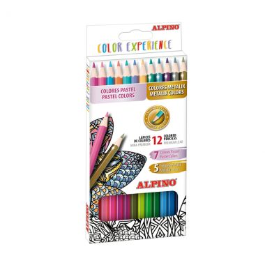 Creioane colorate, cutie carton, 12 culori/set (7 pastel + 5 metalizate), ALPINO Color Experience