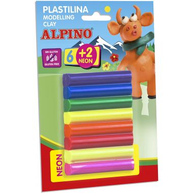 Plastilina standard,  6 + 2 neon x 12 gr./blister, ALPINO -  8 culori asortate