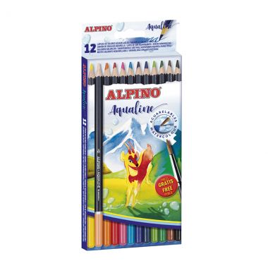 Creioane colorate acuarela, cutie carton, 12 culori/set, ALPINO Aqualine